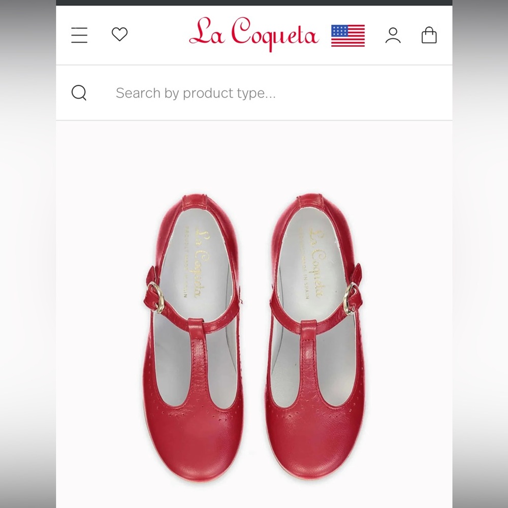 EUC La Coqueta size 32 (us 1) girls red T bar leather shoes